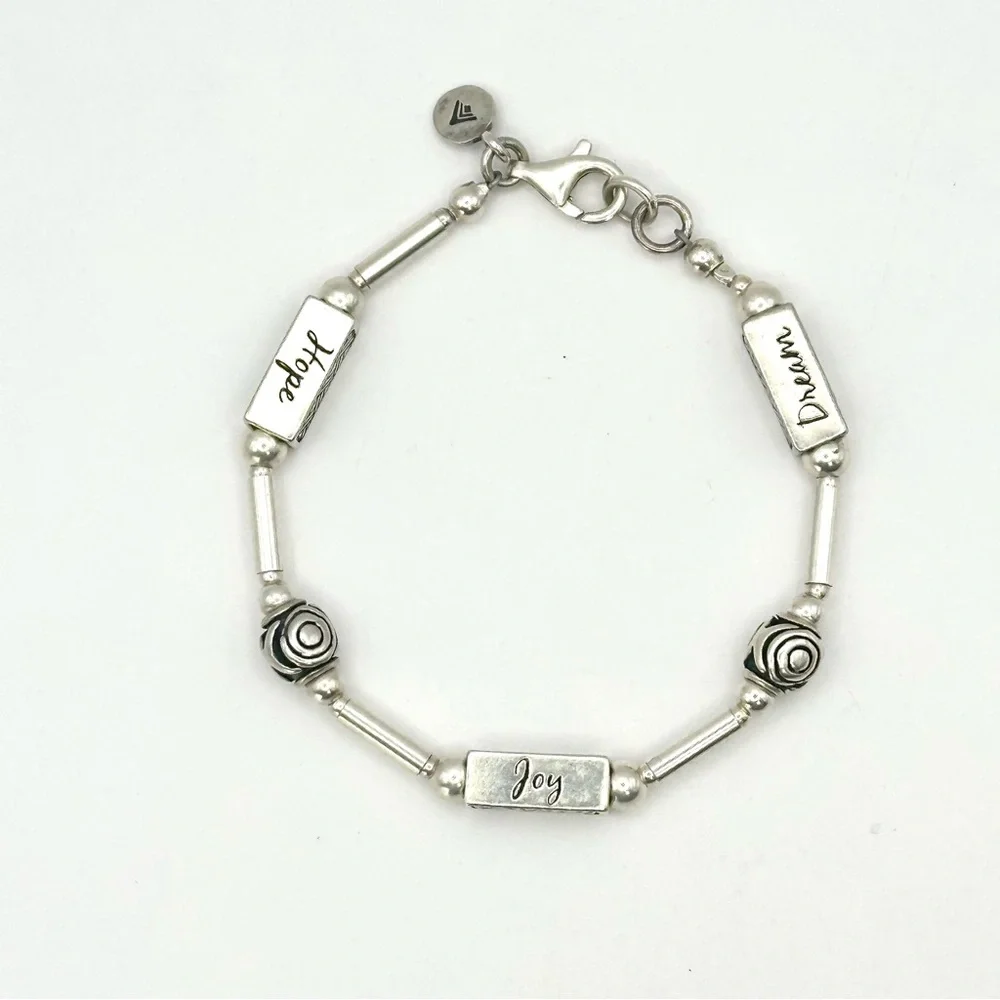 Silpada Retired B1913 Sterling Silver “Hope, Joy, Dream” Bead Bracelet
